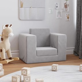 vidaXL Sofá-cama infantil pelúcia macia cinzento-claro