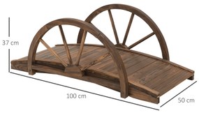 Ponte de Madeira para Jardim Ponte Decorativa com  Corrimão em Forma de Meia Roda 100x50x37 cm Castanha