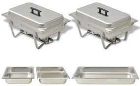 vidaXL Conjunto de rechauds 2 pcs aço inoxidável