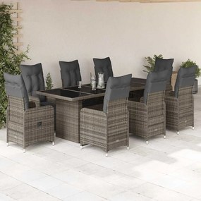 vidaXL 9 pcs conjunto bistrô de jardim c/ almofadões vime PE cinzento