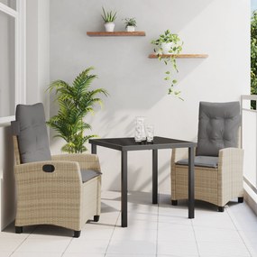 vidaXL Conjunto de Jantar de Jardim de 3 Peças da com Almofadas Beiges - Vime Polirattan