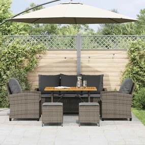 6 pcs conjunto sofás de jardim com almofadões vime cinzento