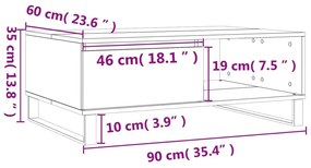 Mesa de centro 90x60x35 cm derivados madeira cinzento cimento