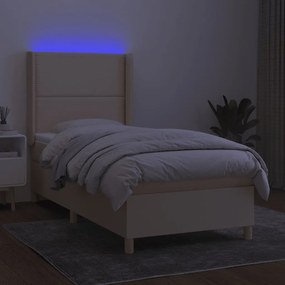 Cama box spring c/ colchão e LED 100x200 cm tecido cor creme