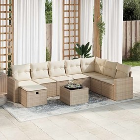 vidaXL 9 pcs conjunto de sofás p/ jardim com almofadões vime PE bege