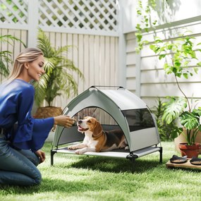 Cama Elevada para Cão com Cobertura, 76 x 61 x 70 cm, Cobertura de Três Lados, Cinzento-Claro