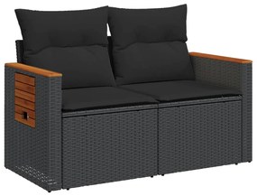 Sofá de jardim com almofadões 2 lugares vime PE preto