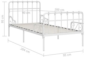 Estrutura de cama com estrado de ripas 90x200 cm metal branco