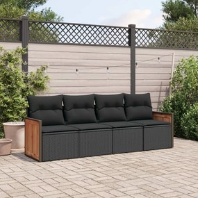 vidaXL 4 pcs conjunto de sofás para jardim c/ almofadões vime PE preto