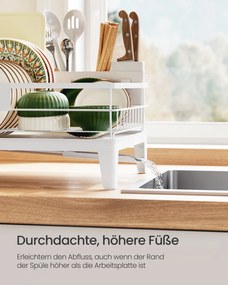 Escorredor louça giratório com tabuleiro e suporte para talheres 31 x 42 x 18,5 cm Branco 