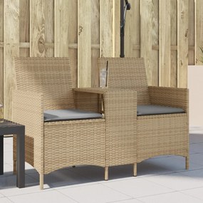 vidaXL Sofá de jardim c/ mesa e almofadões 2 lugares vime PE bege