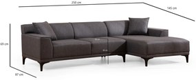 Sofá de Canto Petra – Antracite – 145 x 250 cm