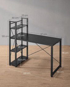 Secretária de computador com prateleiras de construção simples 56 x 120 x 120 cm preto