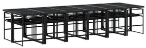 13 pcs conjunto de jantar p/jardim com almofadões vime PE preto