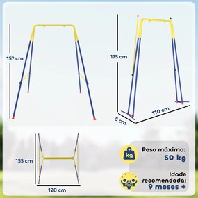 Estrutura de Baloiço Infantil Dobrável Estrutura Metálica para 1 Baloiço com 2 Ganchos 4 Estacas 128x155x157 cm Azul