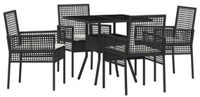 Conjunto de Jantar de 5 Peças para Jardim Preto de Rattan Sintético