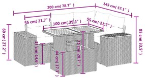 5 pcs conjunto de sofás p/ jardim com almofadões vime PE bege