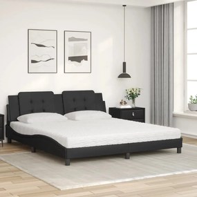 Cama com colchão 180x200 cm couro artificial preto