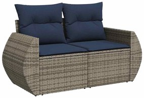 9 pcs conjunto sofás jardim almofadões vime PE/acácia cinzento