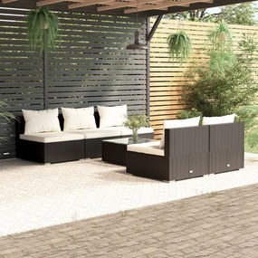 vidaXL 6 pcs conjunto lounge de jardim c/ almofadões vime PE preto