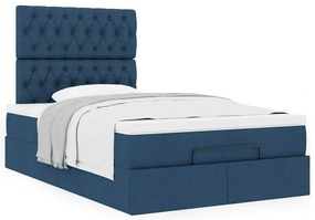 Estrutura de cama otomana com colchão 120x200 cm tecido azul