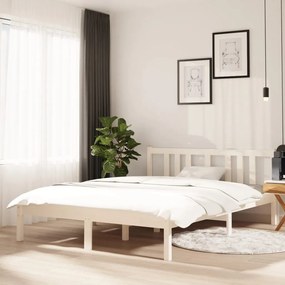 vidaXL Estrutura de cama casal 135x190 cm madeira maciça branco