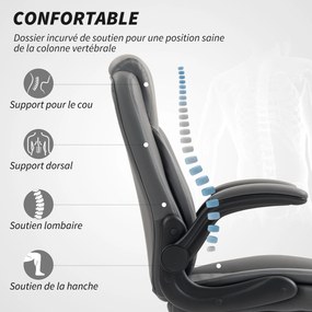 Cadeira de escritório, cadeira ergonómica com braços rebatíveis, altura ajustável, função de balanço, cinzenta