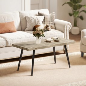 Mesa de Centro Moderna com Tampo Espesso de 4 cm, Pés de Aço, 100x50x45 cm, Carvalho