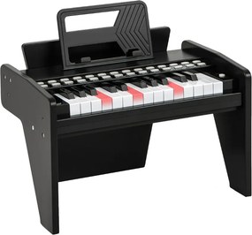 Teclado de piano para crianças 38 x 23 x 27 cm com 25 teclas digital em madeira com velocidade e volume ajustáveis Modo de ensino Preto