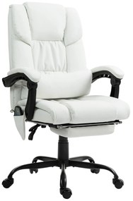 Cadeira de Escritório com Massagem de 6 Pontos Encosto Alto Reclinável Apoio para Pés e Controlo Remoto 66x75x112-122 cm Branco
