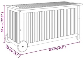 Caixa de arrumação p/ jardim c/ rodas 113x50x58cm acácia maciça