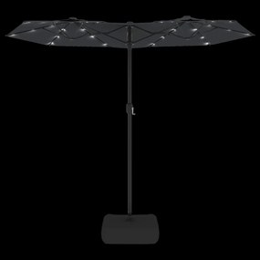 Guarda-sol de jardim c/ cabeça dupla/luzes LED 316x240 cm preto