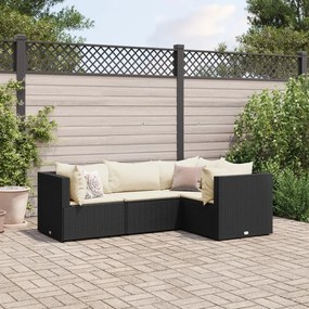 4 pcs conjunto lounge de jardim c/ almofadões vime PE preto