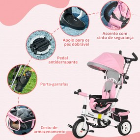 HOMCOM Triciclo para Bebés 2 em 1 Triciclo Evolutivo para Crianças de