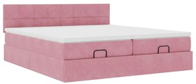 Estrutura de cama otomana com colchões 180x200 cm veludo rosa