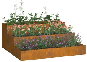 Vaso de Jardim 3 Camadas 90x90x35 cm Aço Enferrujado