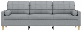Sofá 3 lug. c/ almofadas decorativas 210 cm tecido cinza-claro
