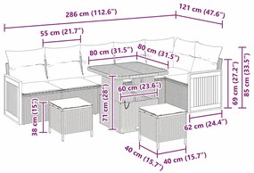 Conjunto de Sofá Jardim de 9 Peças com Almofadas Bege de Vime Sintétic