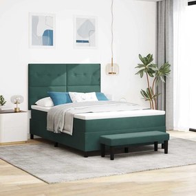 vidaXL Cama Box com Colchão e Banco Verde Escuro 140x190 cm Veludo