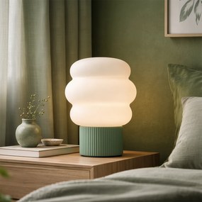 Candeeiro de mesa Japandi verde com vidro opalino 18cm - Kumo
