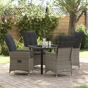 vidaXL Conjunto de 5 Peças para Jantar de Jardim com Almofadas Cinza Rattan Poliéster