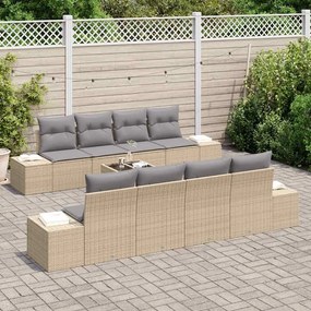 Conjunto de sofá de jardim com 9 peças e almofadas bege em rattan sint