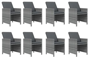 9 pcs conjunto jantar p/ jardim c/ almofadões vime PE cinzento