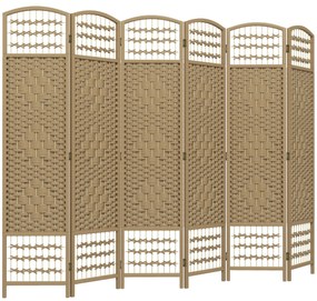 HOMCOM Biombo de 6 Painéis Separador de Ambientes 240x170 cm Divisor de Habitação Dobrável de Corda de Papel Madeira