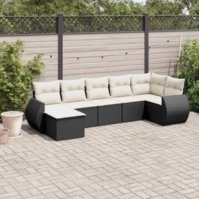 8 pcs conjunto sofás de jardim com almofadões vime PE preto