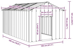 Casota para cães com telhado 114x202x101 cm aço galvanizado