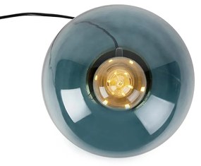 Candeeiro de mesa Art Deco em latão com vidro azul oceano - Pallon Art Deco