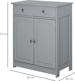 Móvel de casa de banho 60 x 30 x 75 cm com pés com 2 portas e 2 gavetas, cinzento