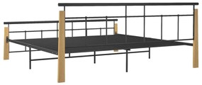 Estrutura de cama 200x200 cm metal/madeira de carvalho maciça