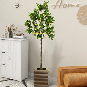 Limoeiro artificial 160 cm Planta de limão falsa com vaso em cimento Decoração de interiores Sala de estar Escritório